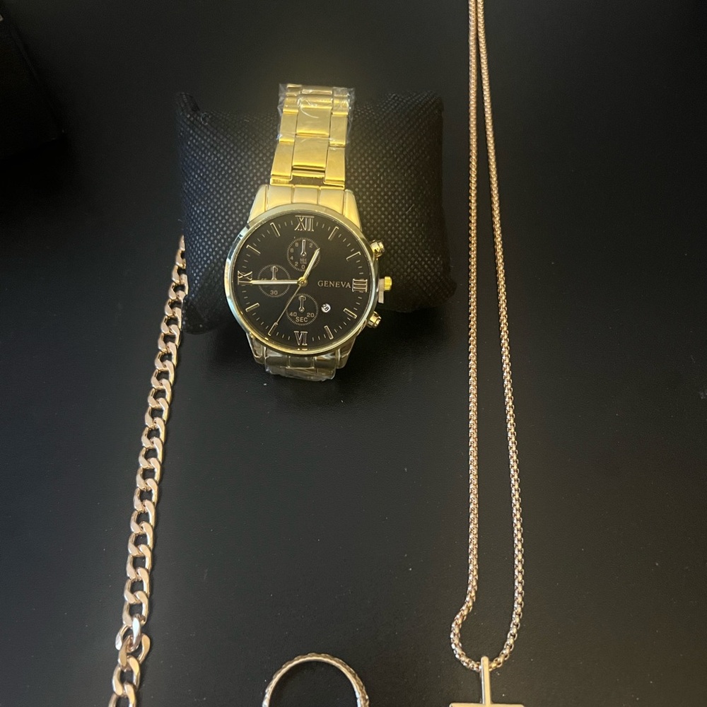 Geneva Gold and Black Chronograph Watch